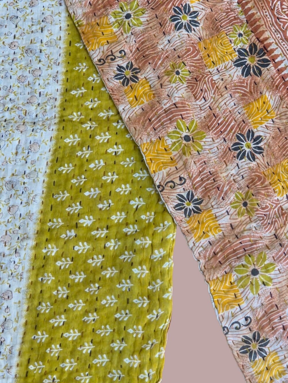 Connexions Fair Trade India Artisan Kantha Cotton Scarf Boho Art to Wear NWOT - Picture 3 of 11